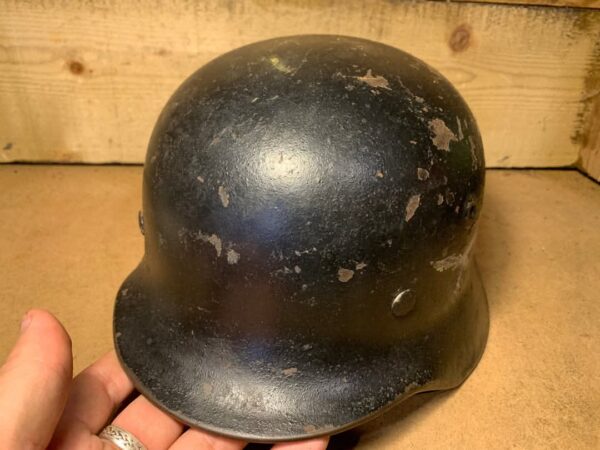 Original WW2 German Single Decal Luftwaffe Flak Black Helmet - Image 3