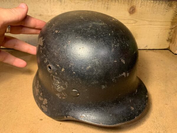 Original WW2 German Single Decal Luftwaffe Flak Black Helmet - Image 4